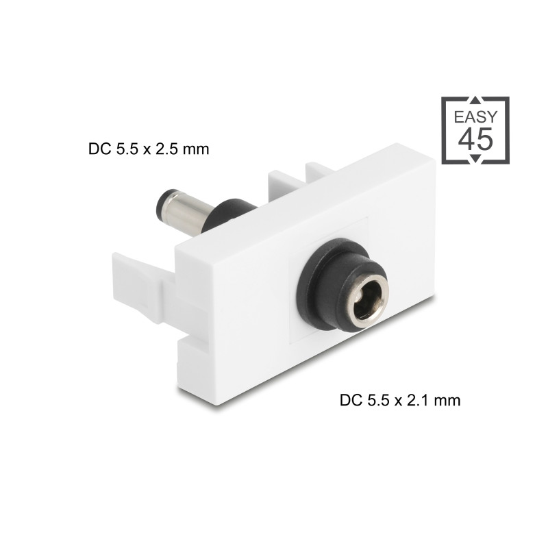 Delock Easy 45 Modul DC 5,5 x 2,1 mm Buchse zu DC 5,5 x 2,5 mm Stecker weiß