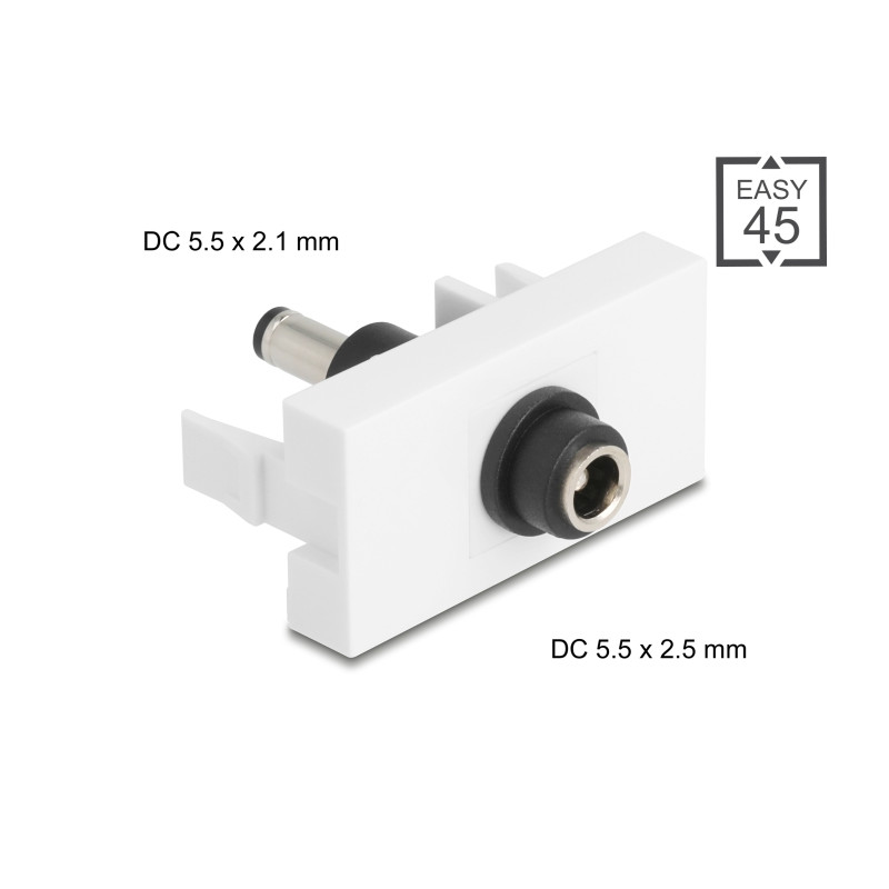 Delock Easy 45 Modul DC 5,5 x 2,5 mm Buchse zu DC 5,5 x 2,1 mm Stecker weiß