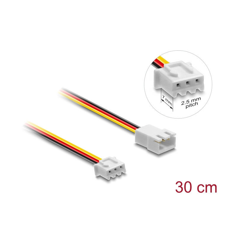 Delock Lüfter Verlängerungskabel JST Stecker zu Buchse 3 Pin, Steckerlänge 7 mm, 30 cm