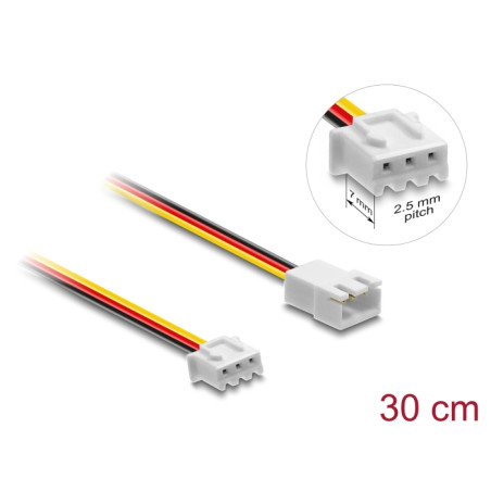 Delock Lüfter Verlängerungskabel JST Stecker zu Buchse 3 Pin, Steckerlänge 7 mm, 30 cm