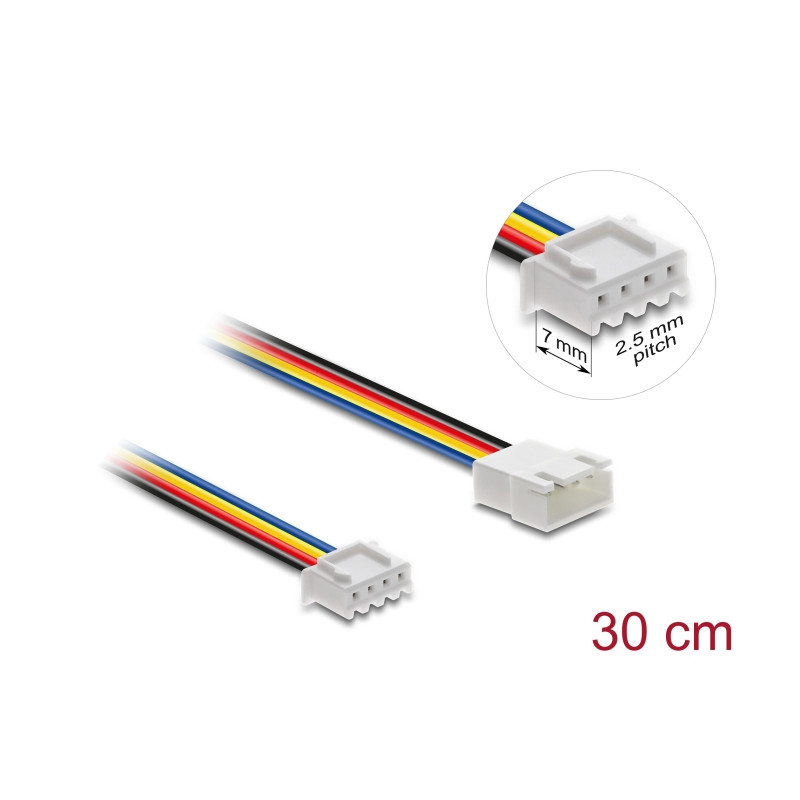 Delock Lüfter Verlängerungskabel JST PWM Stecker zu Buchse 4 Pin, Steckerlänge 7 mm, 30 cm