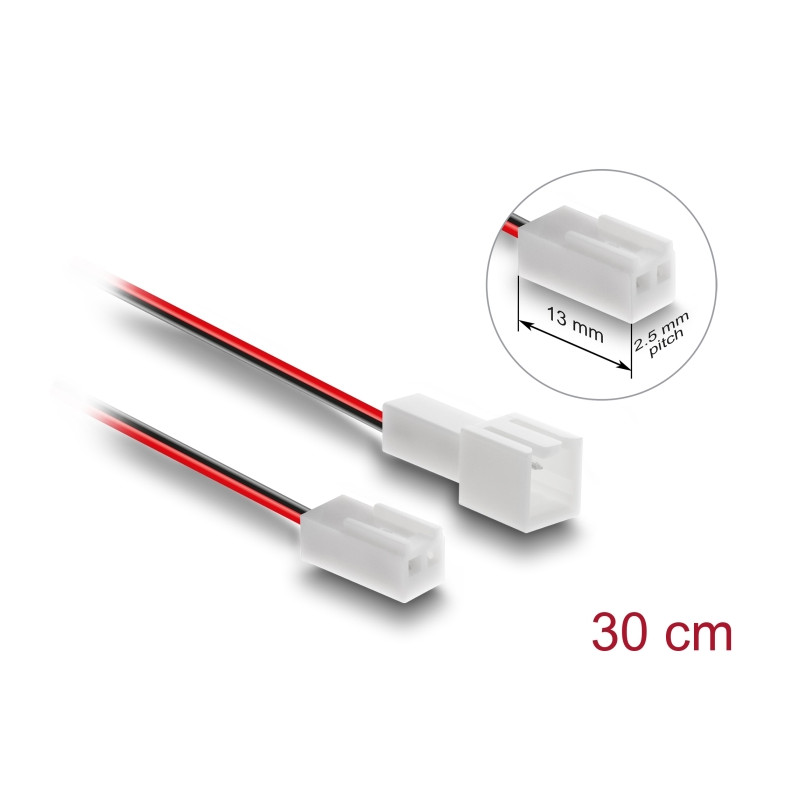 Delock Lüfter Verlängerungskabel Stecker zu Buchse 2 Pin, Steckerlänge 13 mm, 30 cm