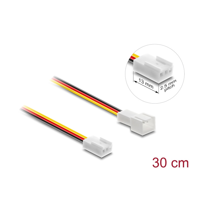 Delock Lüfter Verlängerungskabel Stecker zu Buchse 3 Pin, Steckerlänge 13 mm, 30 cm
