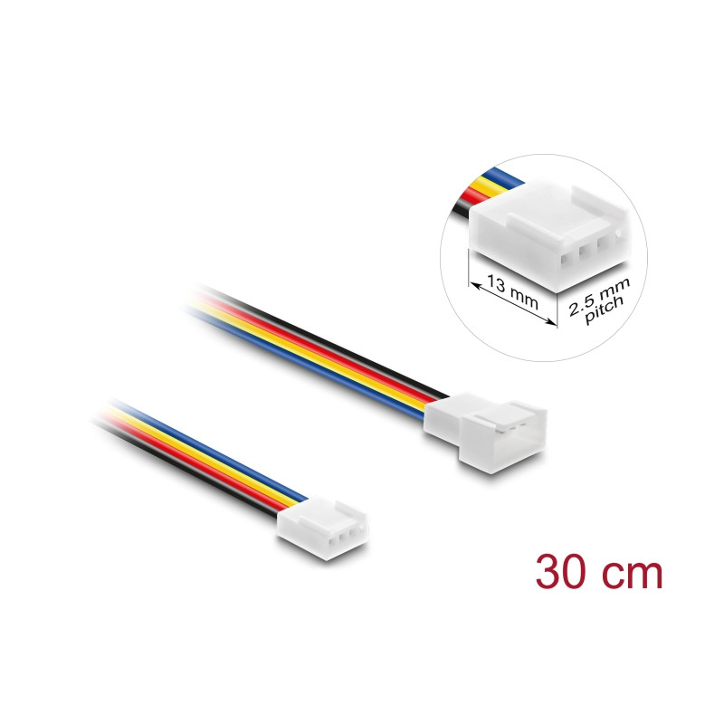 Delock Lüfter Verlängerungskabel PWM Stecker zu Buchse 4 Pin, Steckerlänge 13 mm, 30 cm