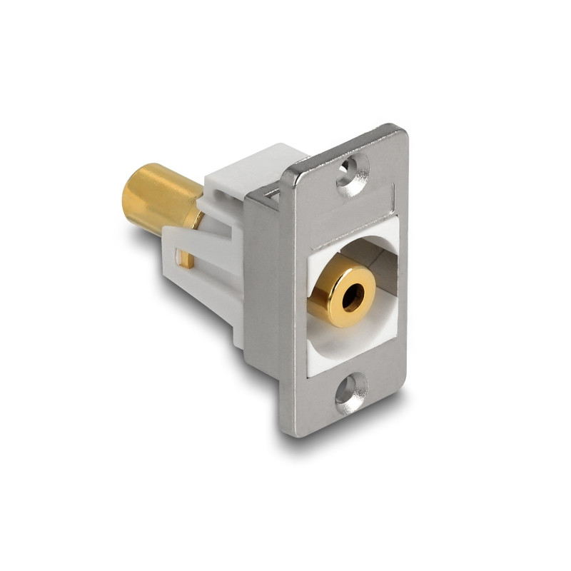Delock Panel Mount Klinkenbuchse 3,5 mm 3 Pin zu Klinkenbuchse 3,5 mm 3 Pin vergoldet silber / weiß
