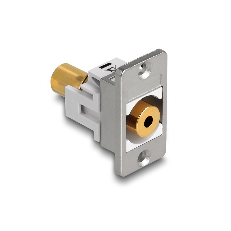 Delock Panel Mount Klinkenbuchse 3,5 mm 4 Pin zu Klinkenbuchse 3,5 mm 4 Pin vergoldet silber / weiß