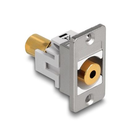Delock Panel Mount Klinkenbuchse 3,5 mm 4 Pin zu Klinkenbuchse 3,5 mm 4 Pin vergoldet silber / weiß