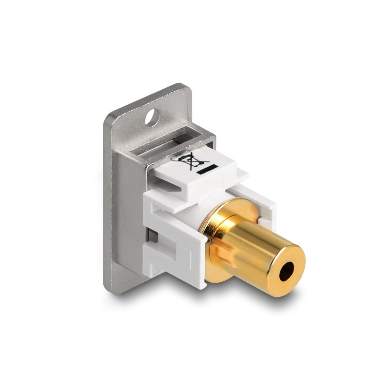 Delock Panel Mount Klinkenbuchse 3,5 mm 4 Pin zu Klinkenbuchse 3,5 mm 4 Pin vergoldet silber / weiß