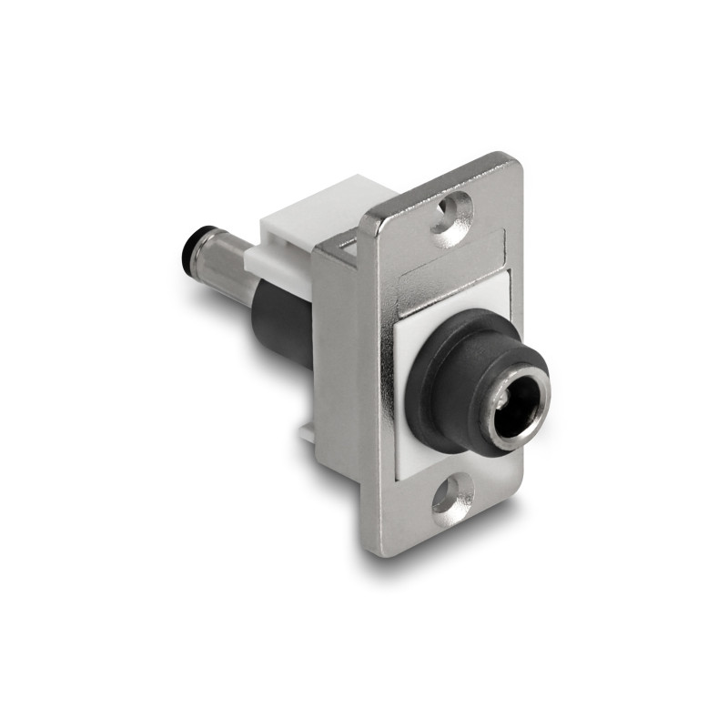 Delock Panel Mount DC 5,5 x 2,1 mm Buchse zu DC 5,5 x 2,5 mm Stecker silber / weiß / schwarz
