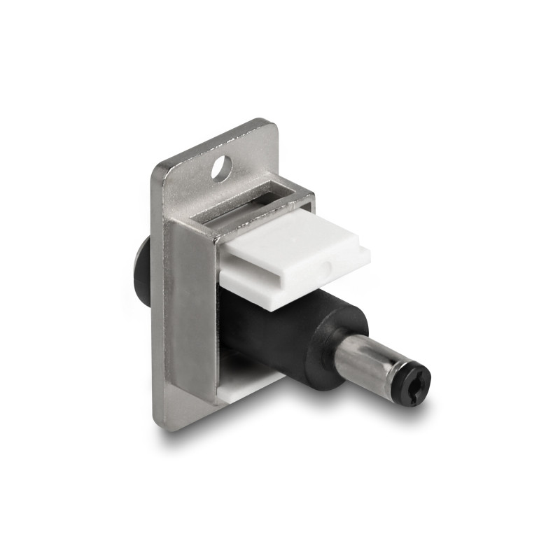 Delock Panel Mount DC 5,5 x 2,5 mm Buchse zu DC 5,5 x 2,1 mm Stecker silber / weiß / schwarz