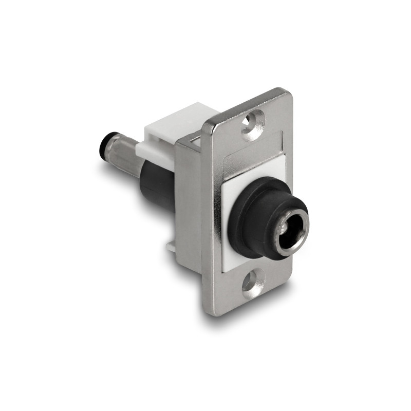 Delock Panel Mount DC 5,5 x 2,5 mm Buchse zu DC 5,5 x 2,5 mm Stecker silber / weiß / schwarz
