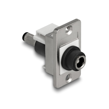 Delock Panel Mount DC 5,5 x 2,5 mm Buchse zu DC 5,5 x 2,5 mm Stecker silber / weiß / schwarz