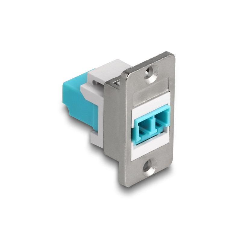 Delock Panel Mount LC Duplex zu LC Duplex Buchse silber / weiß / aqua