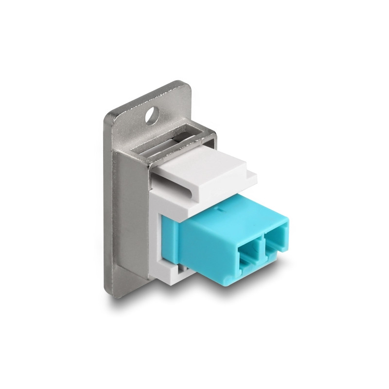 Delock Panel Mount LC Duplex zu LC Duplex Buchse silber / weiß / aqua