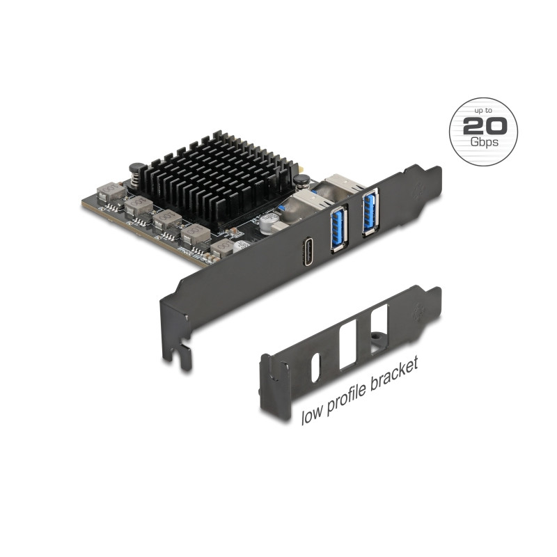 Delock PCI Express x4 Karte zu 1 x USB Type-C™20 Gbps + 2 x Typ-A 10 Gbps - Low Profile Formfaktor