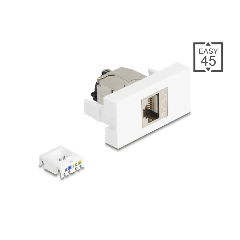 Delock Easy 45 Modul RJ45 Buchse zu LSA Cat.6A STP mit Verschlussclip und kabelbinderfrei