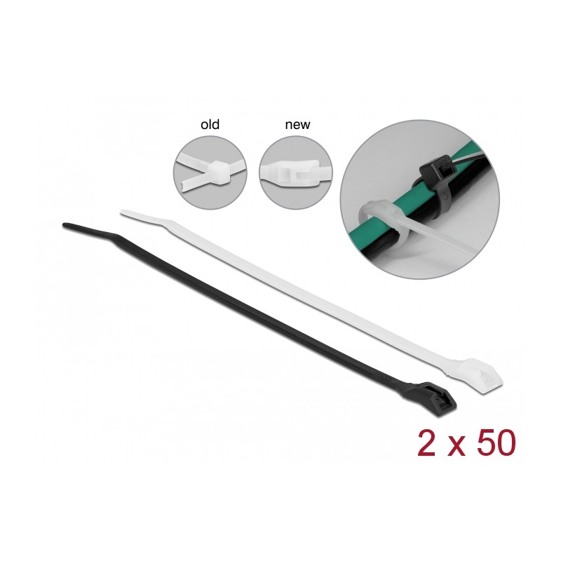 Delock Kabelbinder mit flachem Kopf L 370 x B 7,6 mm 100 Stück