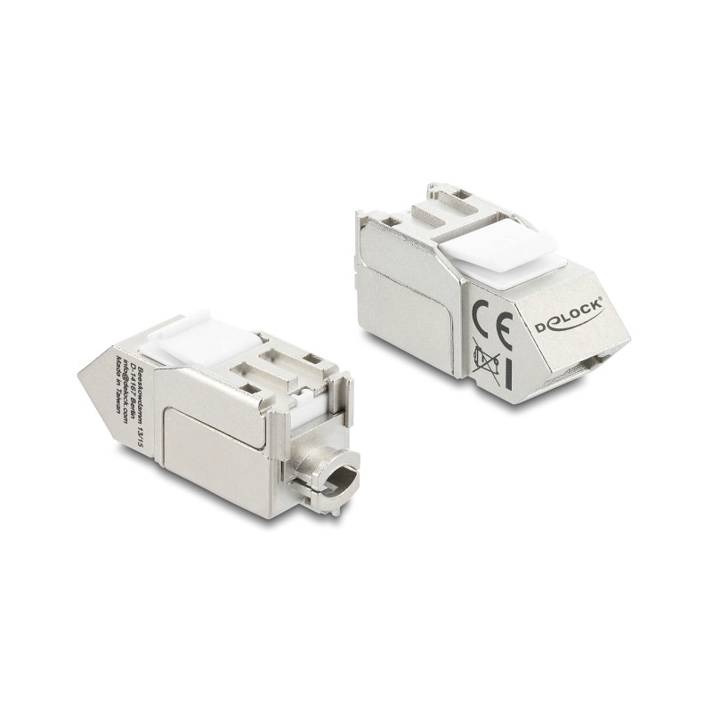 Delock Keystone Modul RJ45 Buchse zu LSA Cat.6A 45° gewinkelte Buchse geschirmt 90° Kabelführung werkzeugfrei Metall
