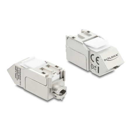 Delock Keystone Modul RJ45 Buchse zu LSA Cat.6A 45° gewinkelte Buchse geschirmt 90° Kabelführung werkzeugfrei Metall