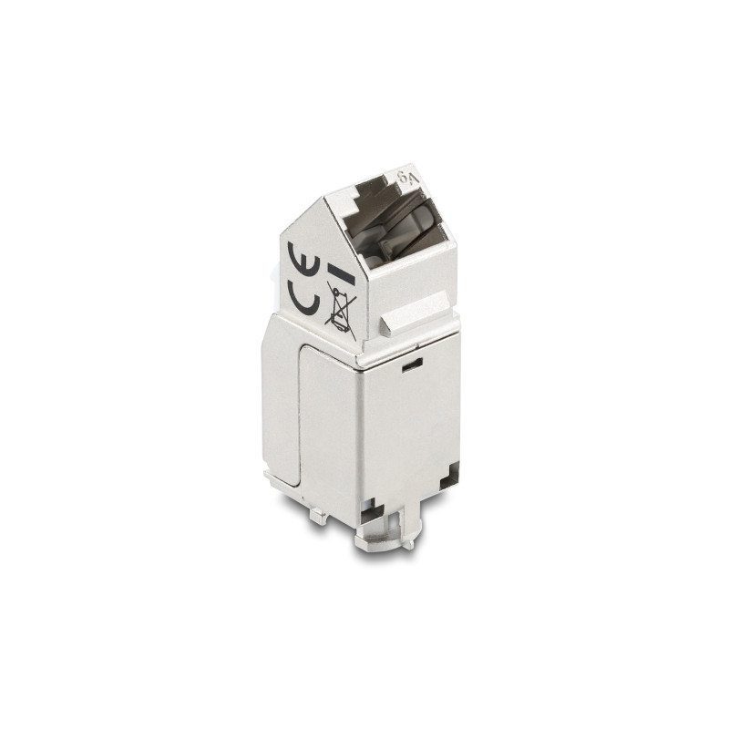 Delock Keystone Modul RJ45 Buchse zu LSA Cat.6A 45° gewinkelte Buchse geschirmt 90° Kabelführung werkzeugfrei Metall