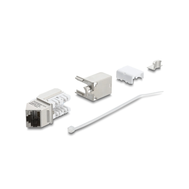 Delock Keystone Modul RJ45 Buchse zu LSA Cat.6A 45° gewinkelte Buchse geschirmt 90° Kabelführung werkzeugfrei Metall
