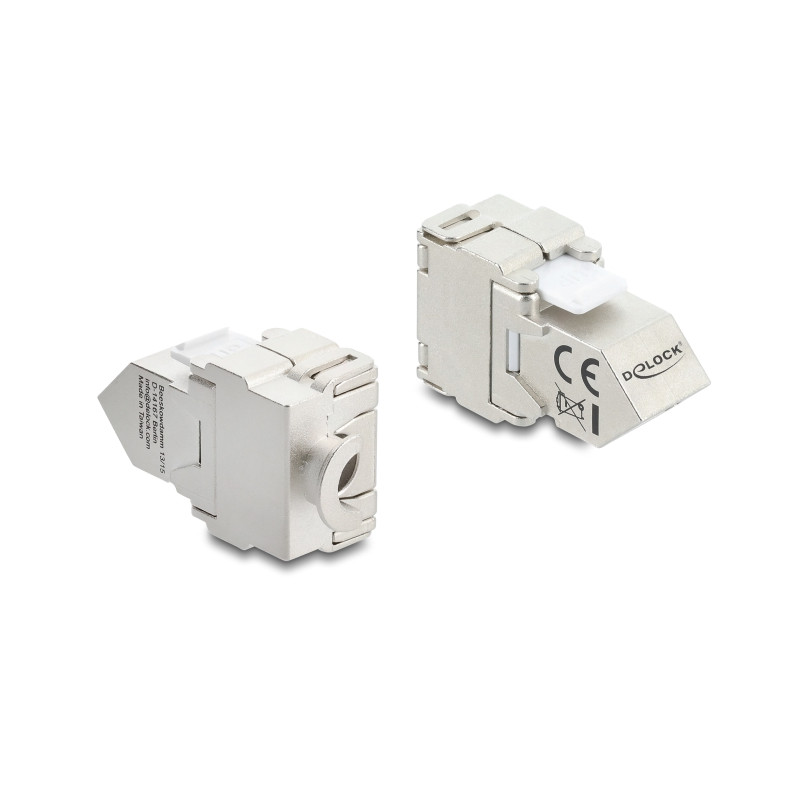 Delock Keystone Modul RJ45 Buchse zu LSA Cat.6A 45° gewinkelte Buchse geschirmt 180° Kabelführung werkzeugfrei Metall