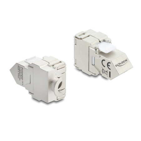 Delock Keystone Modul RJ45 Buchse zu LSA Cat.6A 45° gewinkelte Buchse geschirmt 180° Kabelführung werkzeugfrei Metall