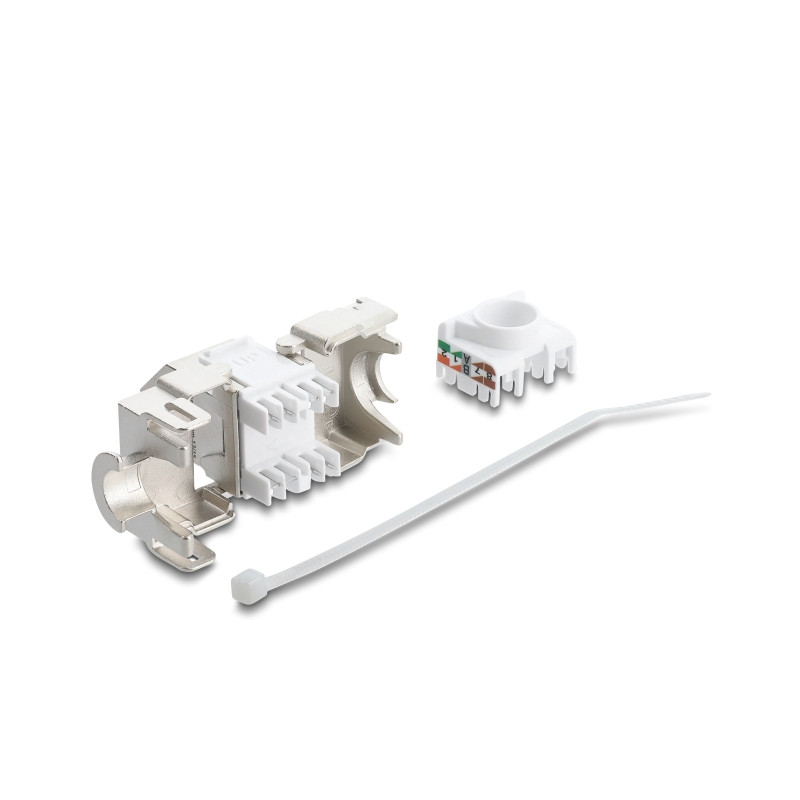 Delock Keystone Modul RJ45 Buchse zu LSA Cat.6A 45° gewinkelte Buchse geschirmt 180° Kabelführung werkzeugfrei Metall