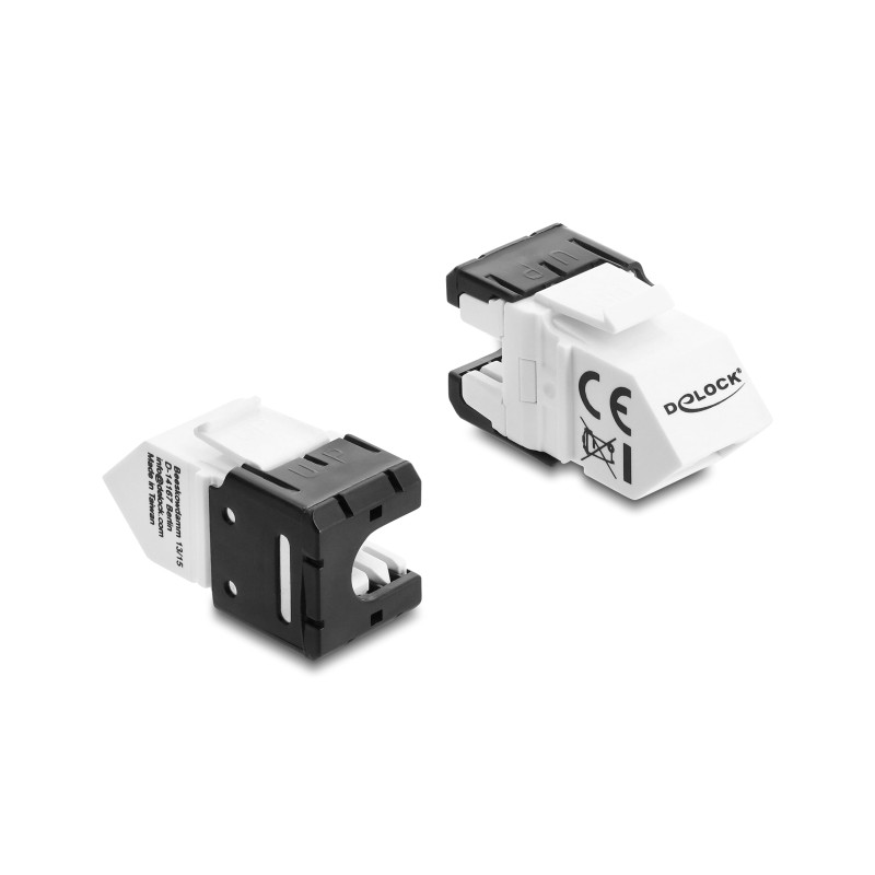 Delock Keystone Modul RJ45 Buchse zu LSA Cat.6A 45° gewinkelte Buchse ungeschirmt 180° Kabelführung werkzeugfrei schwarz / weiß