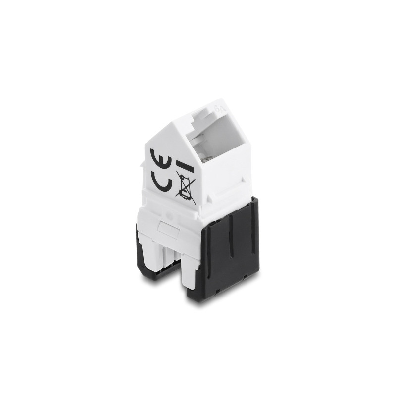 Delock Keystone Modul RJ45 Buchse zu LSA Cat.6A 45° gewinkelte Buchse ungeschirmt 180° Kabelführung werkzeugfrei schwarz / weiß