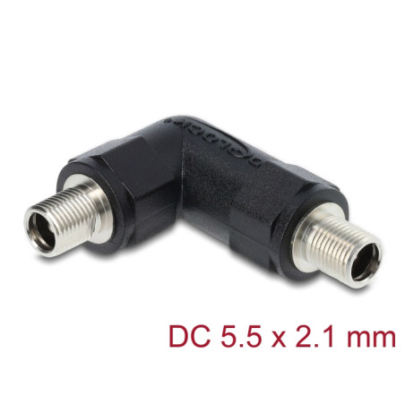 Delock Hohlstecker Adapter DC 5,5 x 2,1 mm Buchse auf Buchse mit Gewinde gewinkelt 90°