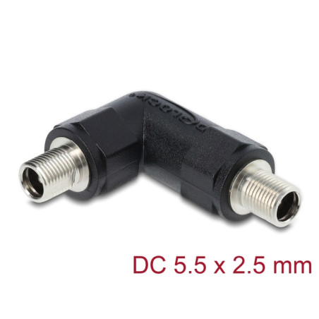 Delock Hohlstecker Adapter DC 5,5 x 2,5 mm Buchse auf Buchse mit Gewinde gewinkelt 90°