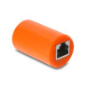Delock Adapter Kupplung RJ45 Buchse zu Buchse Cat.6A geschirmt mit Überspannungsschutz rund orange