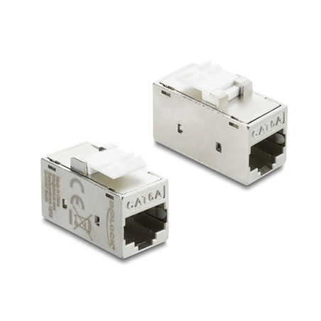Delock Keystone Modul Kupplung RJ45 Buchse zu RJ45 Buchse Cat.6A Metall silber / weiß