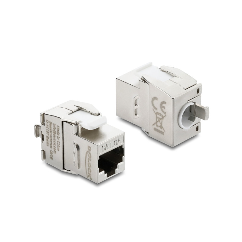 Delock Keystone Modul RJ45 Buchse zu LSA Cat.6A werkzeugfrei geschirmt Metall silber / weiß