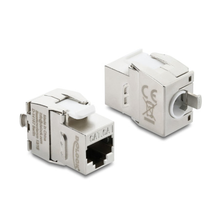 Delock Keystone Modul RJ45 Buchse zu LSA Cat.6A werkzeugfrei geschirmt Metall silber / weiß