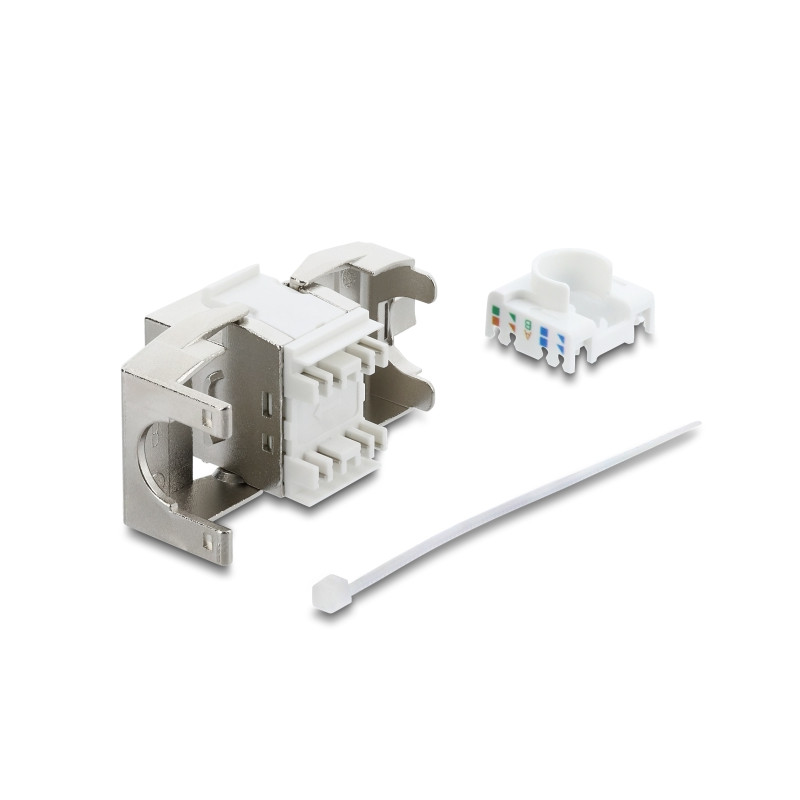 Delock Keystone Modul RJ45 Buchse zu LSA Cat.6A werkzeugfrei geschirmt Metall silber / weiß