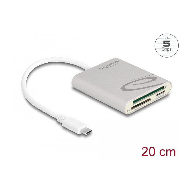 Delock Card Reader USB Type-C™ für Compact Flash, SD oder Micro SD Speicherkarten
