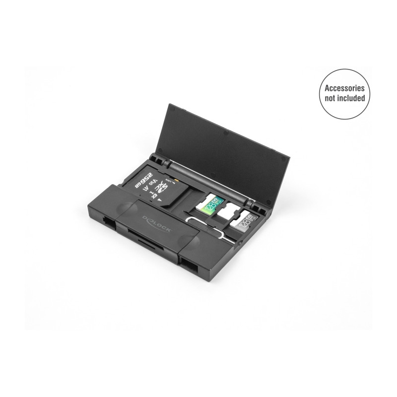 Delock Card Reader USB 5 Gbps USB Type-C™ / Typ-A für SD und Micro SD Speicherkarten mit praktischem Speicherkarten Etui - schwa