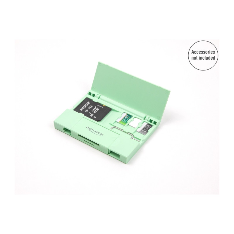 Delock Card Reader USB 5 Gbps USB Type-C™ / Typ-A für SD und Micro SD Speicherkarten mit praktischem Speicherkarten Etui - mint