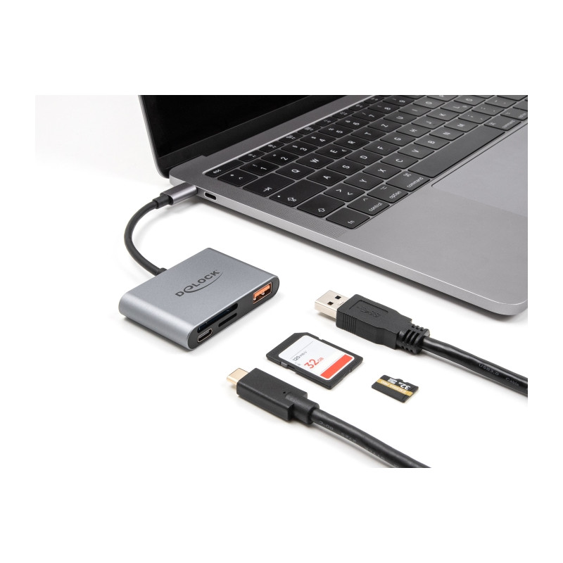 Delock USB-C™ Card Reader für SD und Micro SD Speicherkarten + USB 10 Gbps Typ-A Port und USB Type-C™ PD 2.0 85 W
