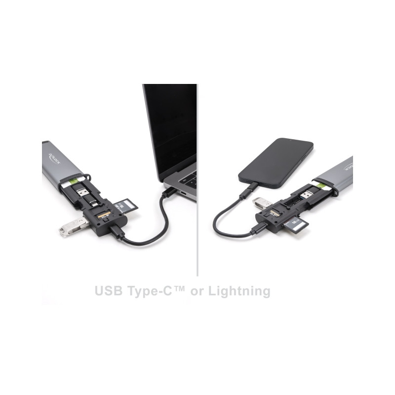 Delock USB 5 Gbps Kartenleser mit SD und Micro SD Slot und Aufbewahrungsfächern für Speicherkarten