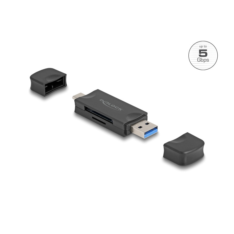 Delock Card Reader USB 5 Gbps USB Type-C™ / Typ-A für SD und Micro SD Speicherkarten schwarz