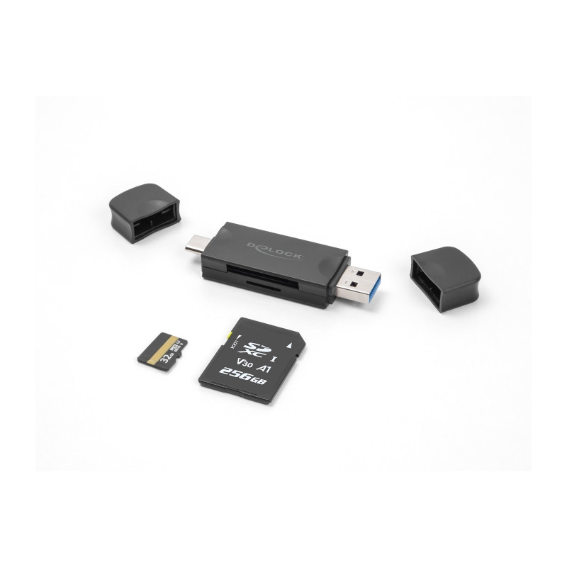 Delock Card Reader USB 5 Gbps USB Type-C™ / Typ-A für SD und Micro SD Speicherkarten schwarz