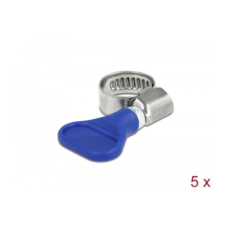 Delock Schlauchschelle Edelstahl 400 SS mit Flügelmutter 10 - 16 mm 5 Stück blau