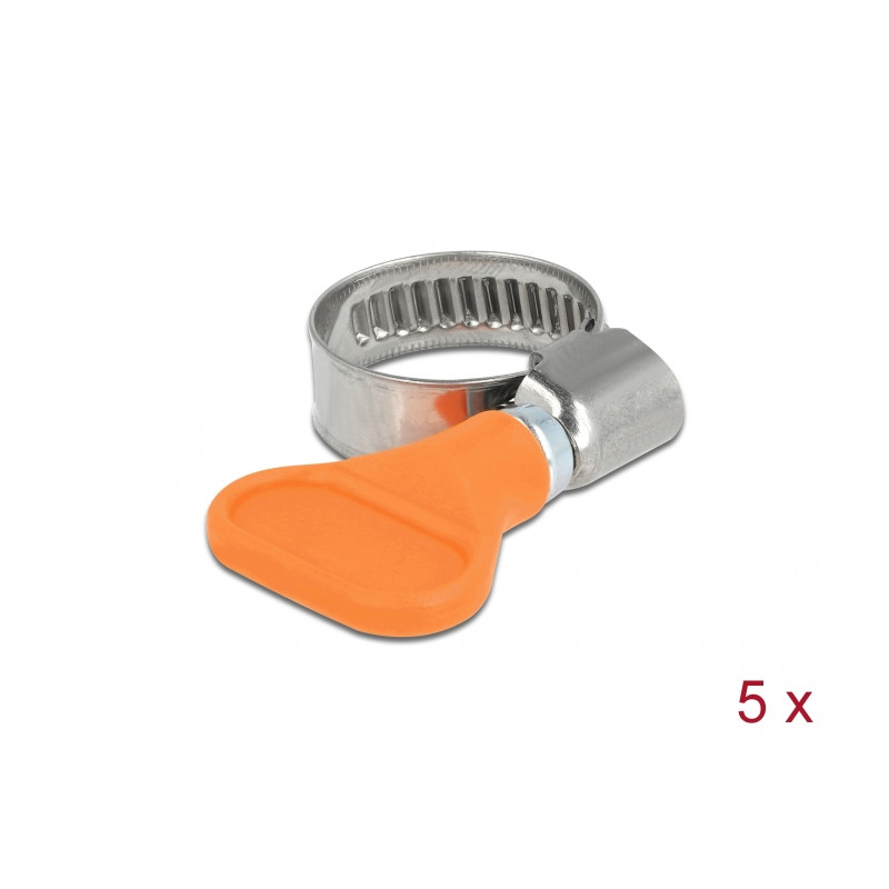 Delock Schlauchschelle Edelstahl 400 SS mit Flügelmutter 12 - 20 mm 5 Stück orange