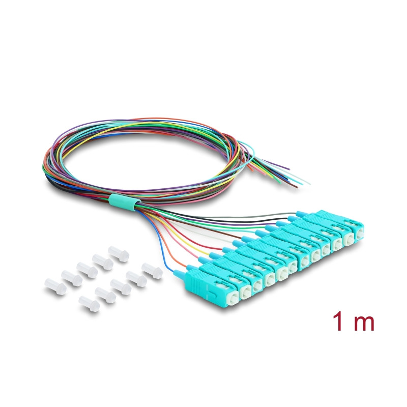 Delock LWL Pigtail Fanout Kabel 12 x SC-UPC Simplex Stecker zu 12 x offenes Kabelende 1 m