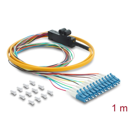 Delock LWL Pigtail Fanout Kabel 12 x LC-UPC Simplex Stecker zu 12 x offenes Kabelende 1 m