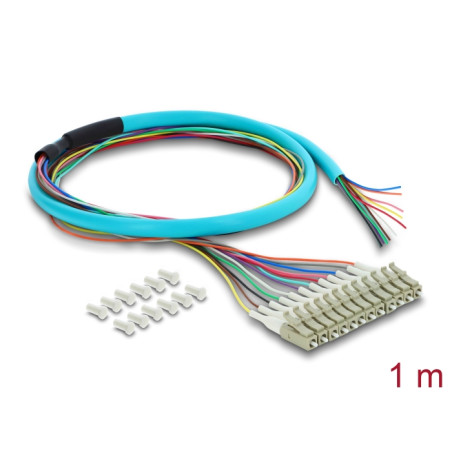 Delock LWL Pigtail Fanout Kabel 12 x LC-UPC Simplex Stecker zu 12 x offenes Kabelende 1 m