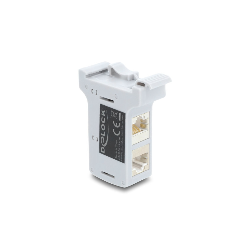 Delock RJ45 Kupplung Cat.6A Dual Buchse zu Buchse für Hutschienen Montage grau